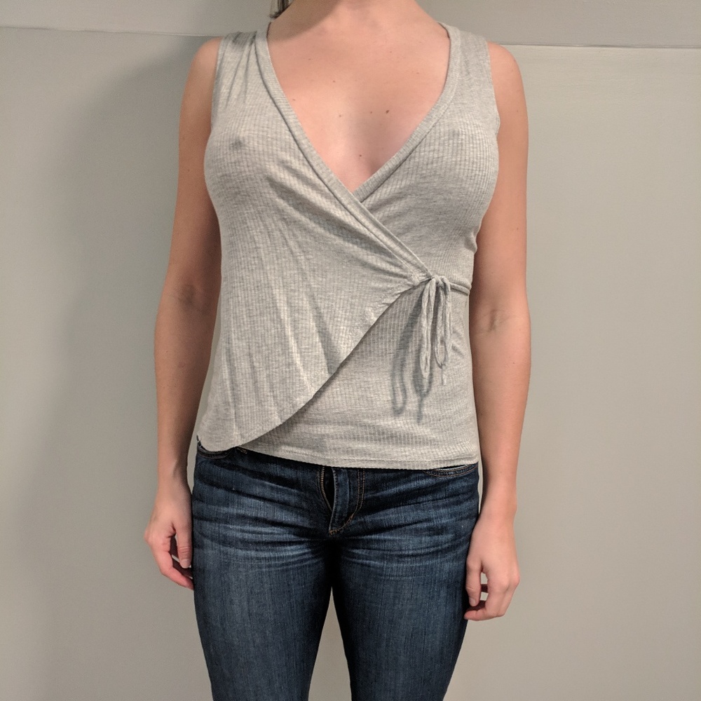 Grey front tie sweater